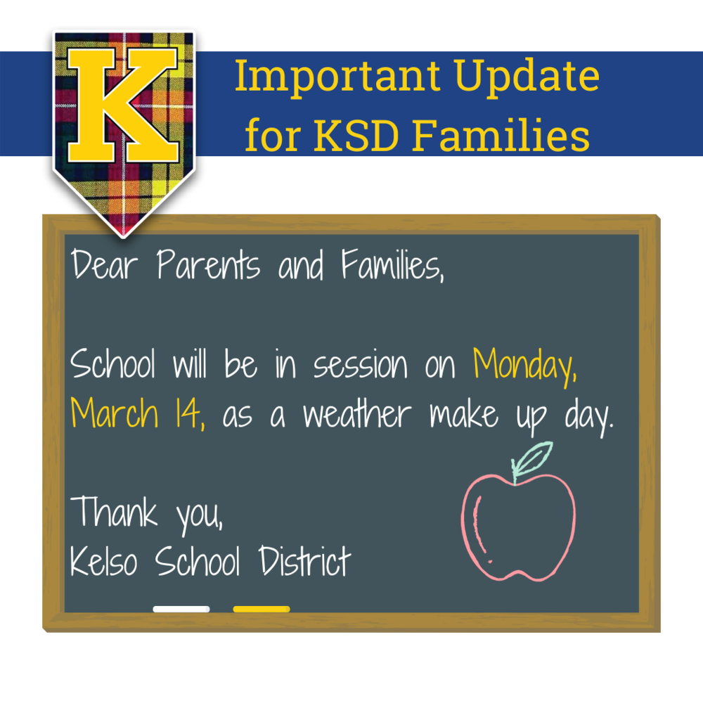School will be in session on Monday March 14 as a weather make up day.