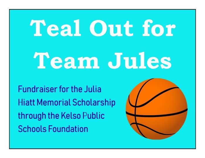 Teal Sign with Team Jules Fundraiser Information and picture of a basketball